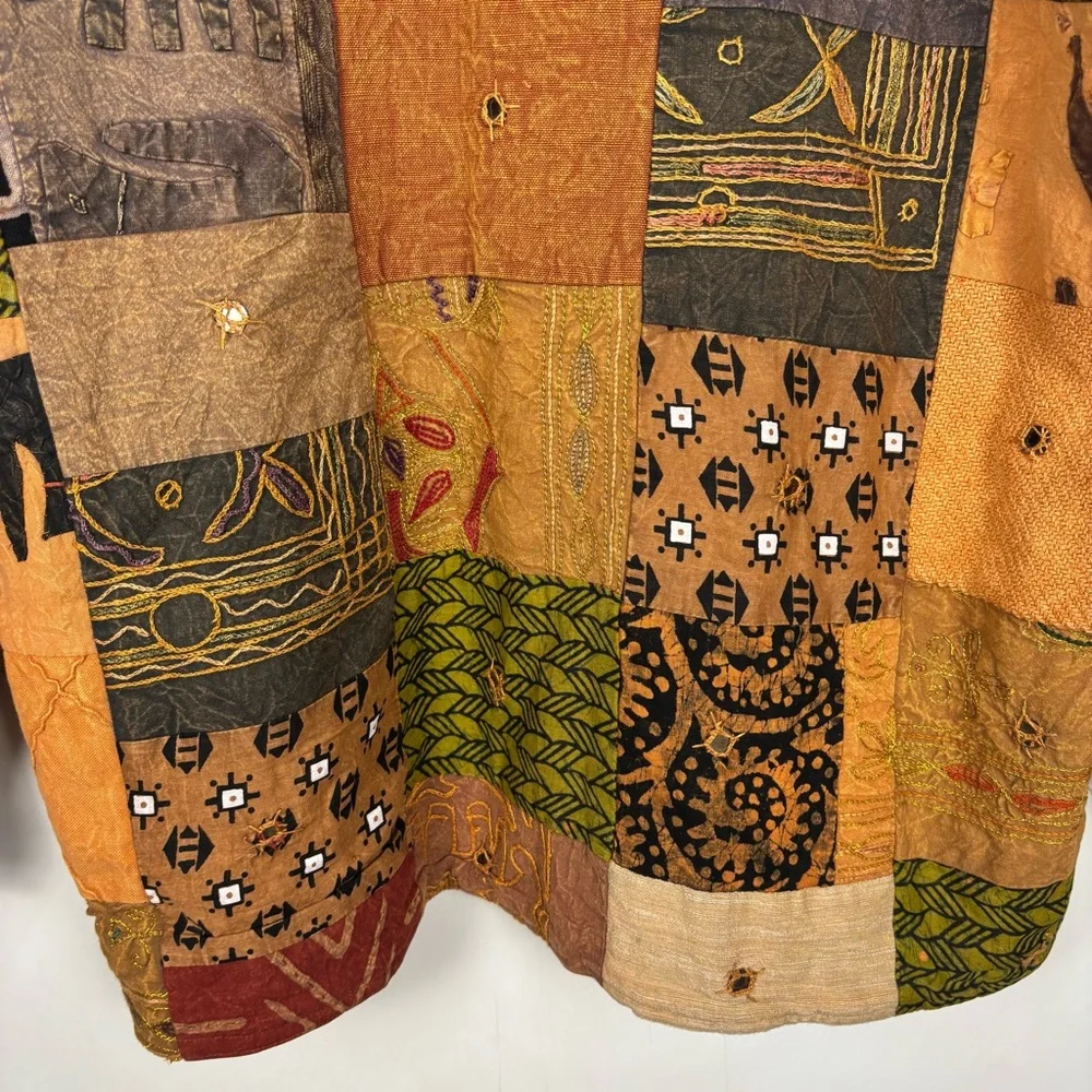 Vintage Handmade Patchwork Quilt Jacket Kantha Boho Oversized Cotton Artsy India